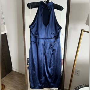 Classy dark blue satin dress.